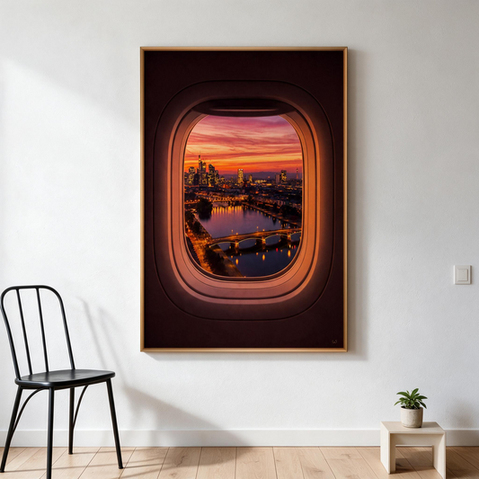 Fensterplatz Abend, Raumansicht – Frankfurt Wandbild