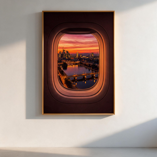 Fensterplatz Abend, Raumansicht – Frankfurt Wandbild