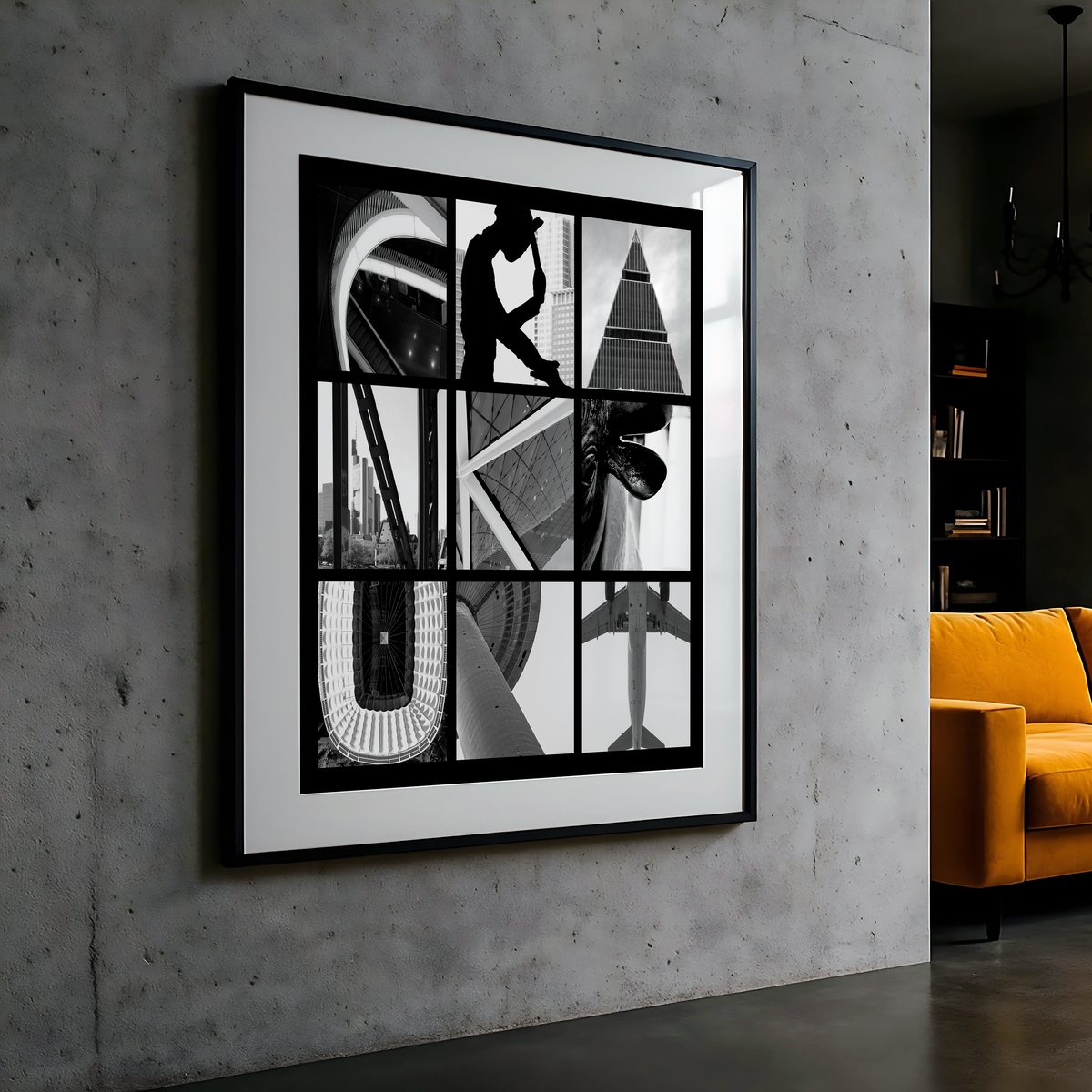 FRANKFURT Letters, quadratisches Format, Raumansicht – Wandbild