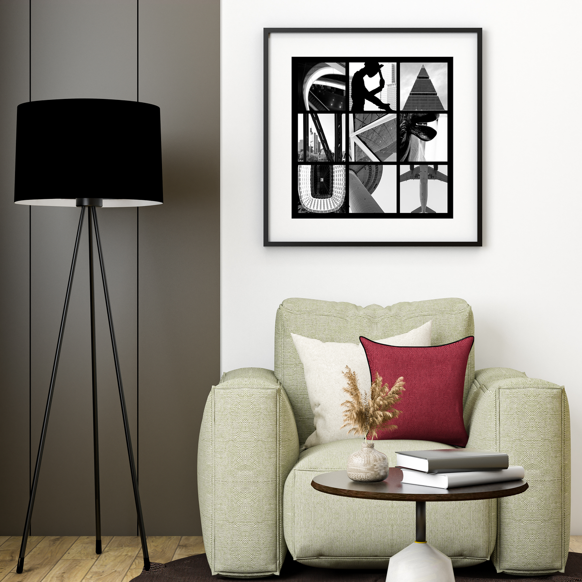 FRANKFURT Letters, quadratisches Format, Raumansicht – Wandbild