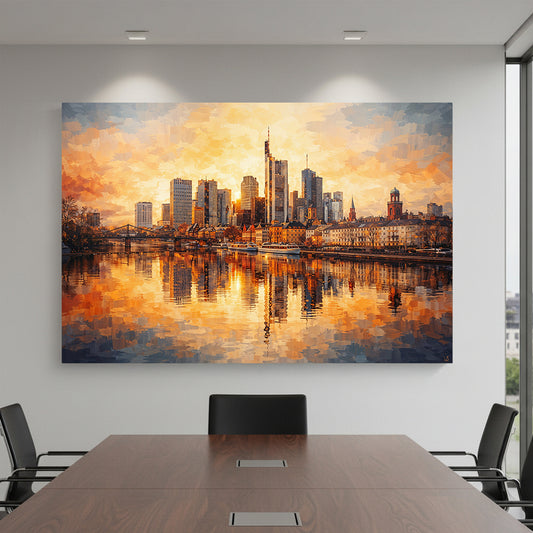 Frankfurt Skyline Goldene Stunde, Raumansicht – Wandbild