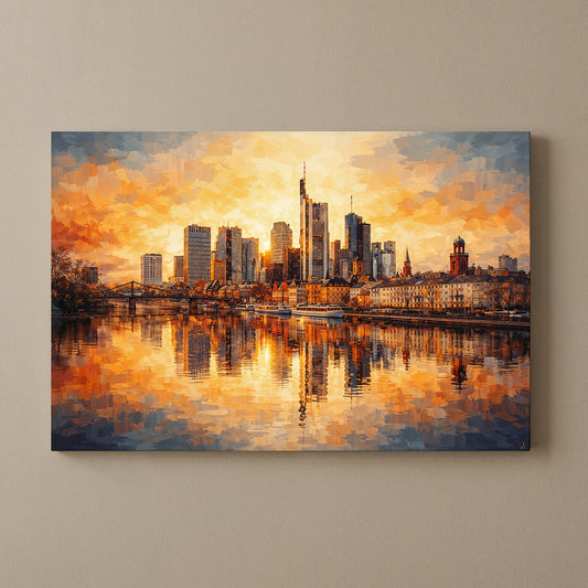 Frankfurt Skyline Goldene Stunde, Raumansicht – Wandbild