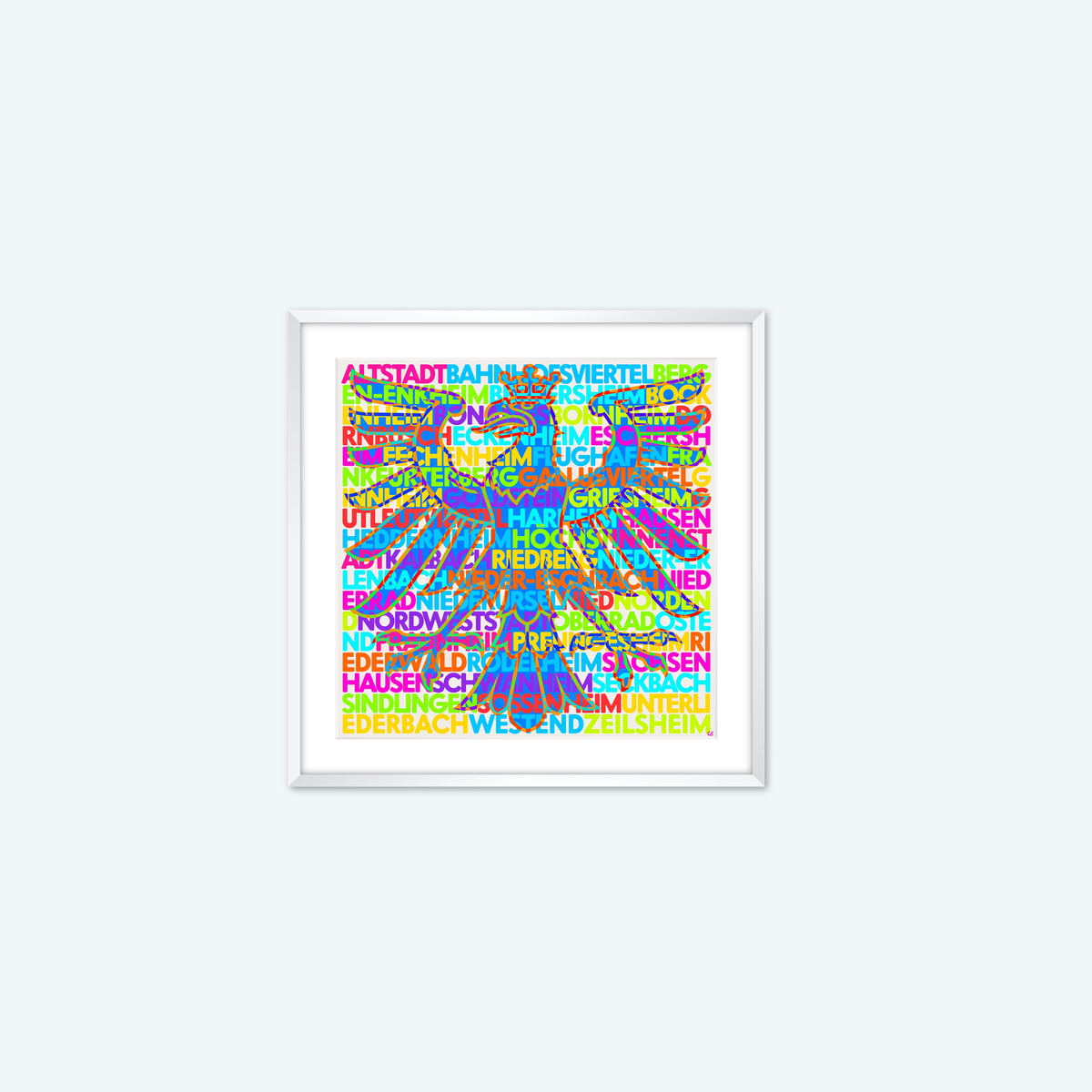 Frankfurt Stadtteile mit Adler, 30cm, Raumansicht – Frankfurt Wandbild