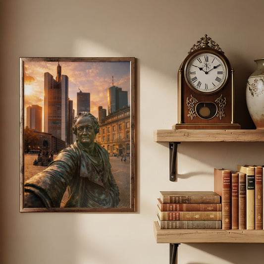 Goethe Statue Selfie, Poster, Raumansicht – Frankfurt Wandbild