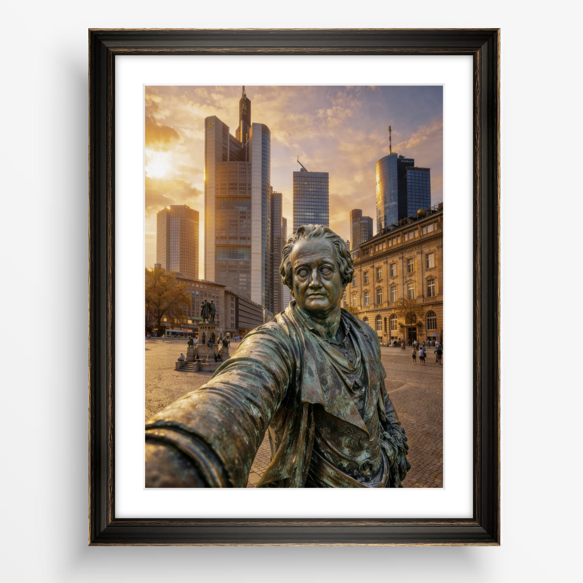 Goethe Statue Selfie, Raumansicht – Frankfurt Wandbild