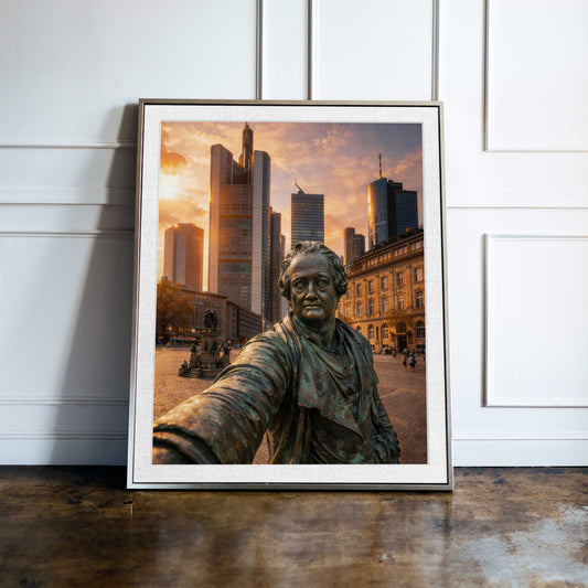 Goethe Statue Selfie, Raumansicht – Frankfurt Wandbild